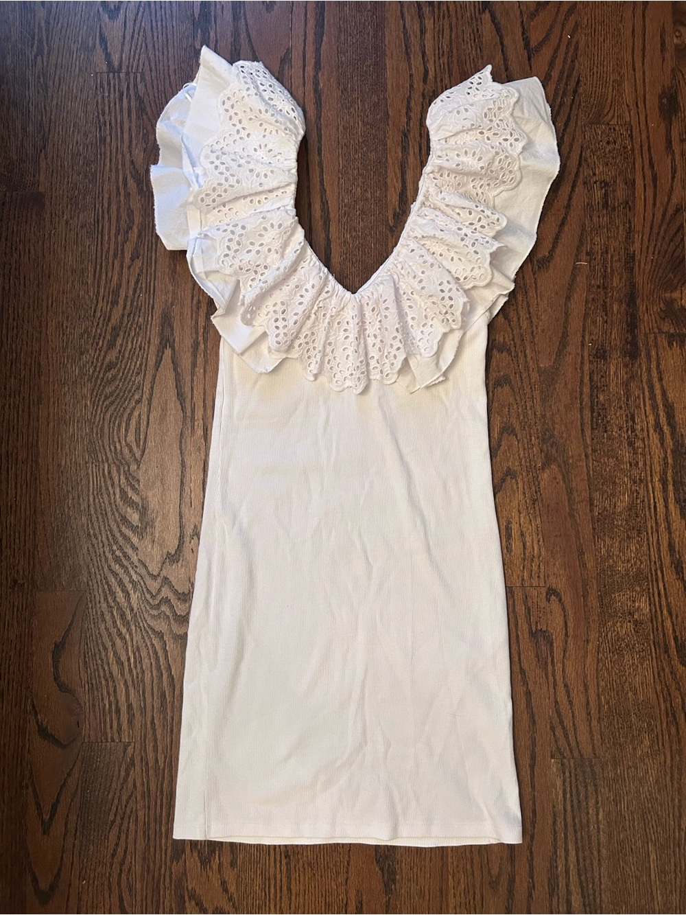 Zara White Ruffled Eyelet Dress